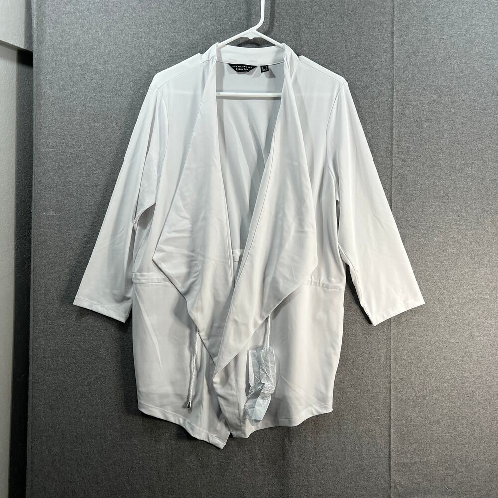 Every Day by Susan Graver Liquid Knit Anorak style Cardigan White, Large